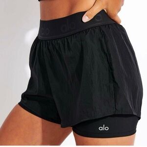ALO Yoga Black Double-Layer Athletic Shorts